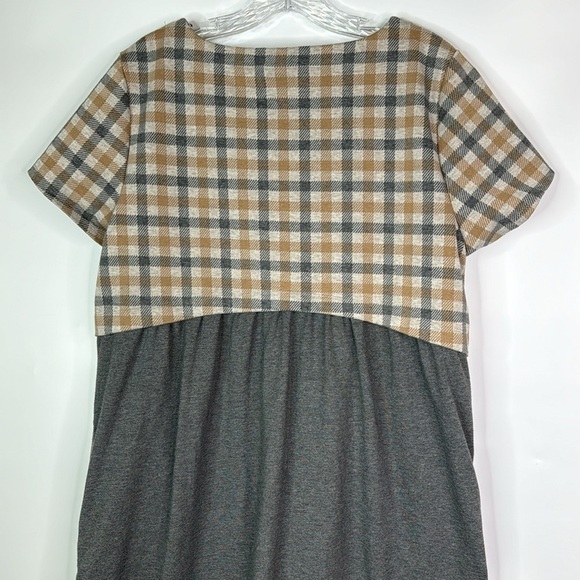 J.Jill Brown Gray Plaid Short Sleeve Shift Dress Size Large Tall - Picture 6 of 10